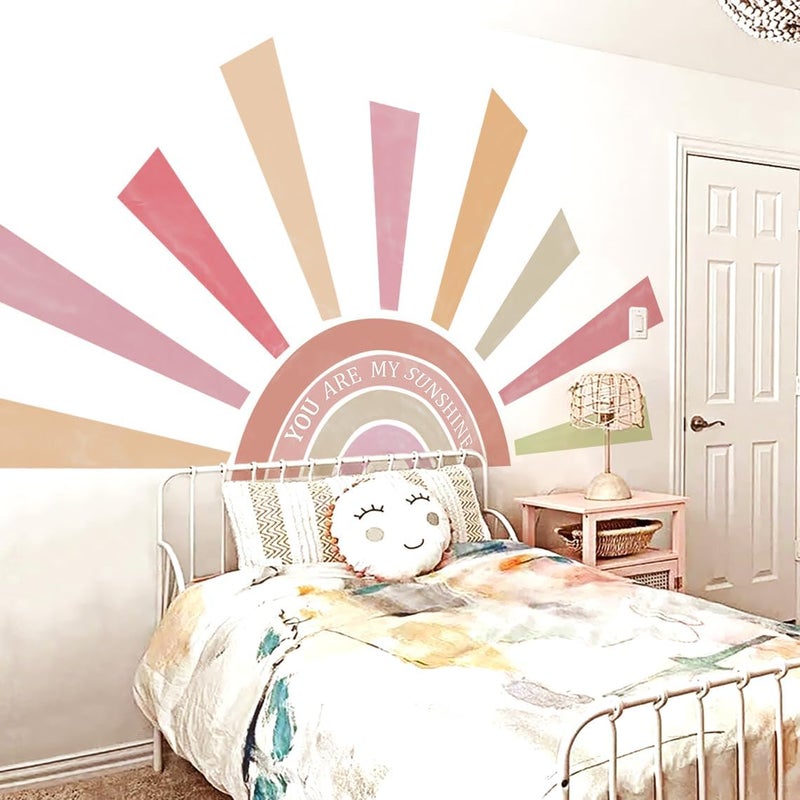 Kingarch Large Rainbow Sun Wall Decals, Inspirational Peel and Stick Fabric Nursery Wall Decor, Removable Home Room Wall Decor Murals Stickers for Kids Girls Toddler Bedroom Living Room Playroom - Image 1